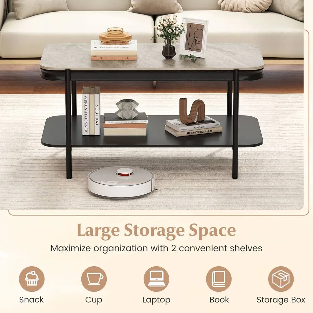 Costway Modern Rectangular Coffee Table 2-Tier Center Table in Grey 6