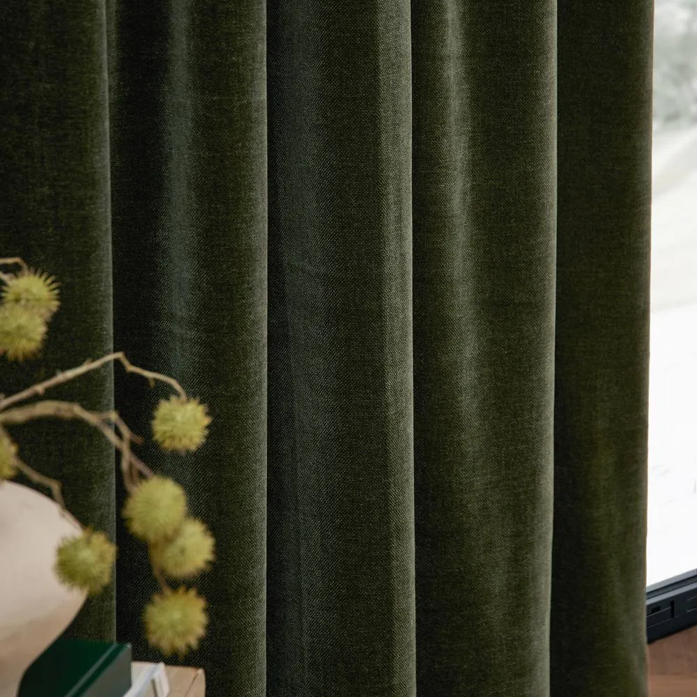 Yard Heavy Chenille Velvet Fully Lined Eyelet Curtain Pair in Bottle Green 2