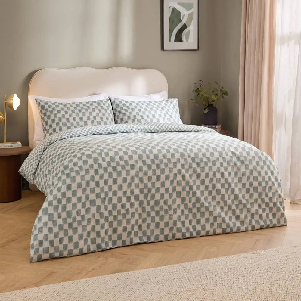 HOEM Nyhavn Checkerboard Reversible Duvet Cover Set in Aqua