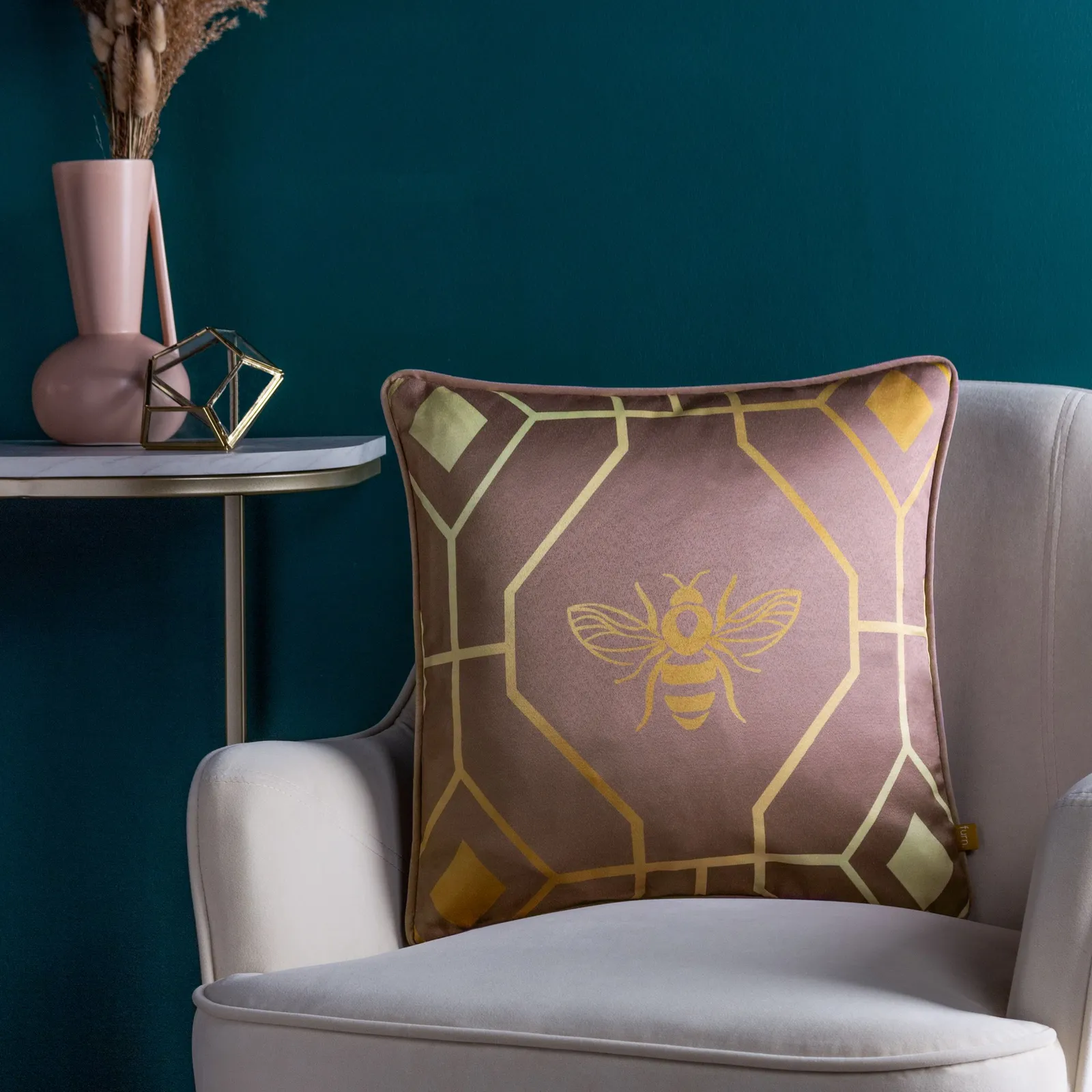 Furn Bee Deco Geometric Piped Cushion in Pink