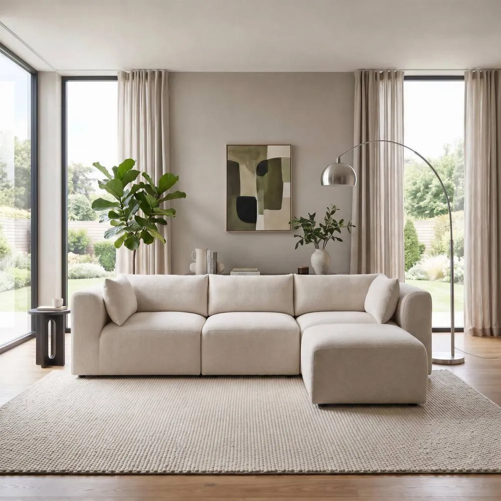 FurnitureboxUK Drift Boucle Fabric 3 Seater Modular Chaise Sofa in Cream 3