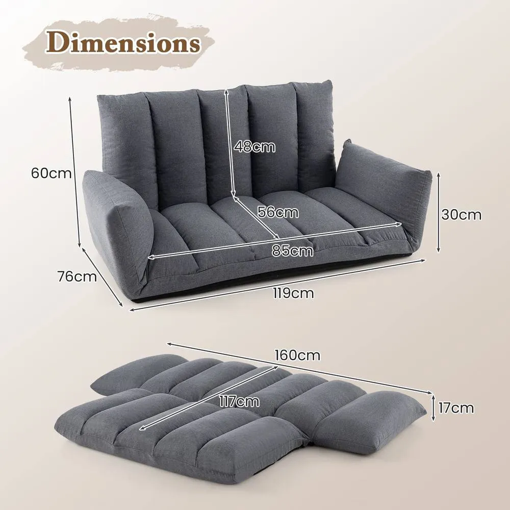 Costway Foldable Floor Sofa Upholstered Recliner Chair W/Adjustable Backrest in Grey 2