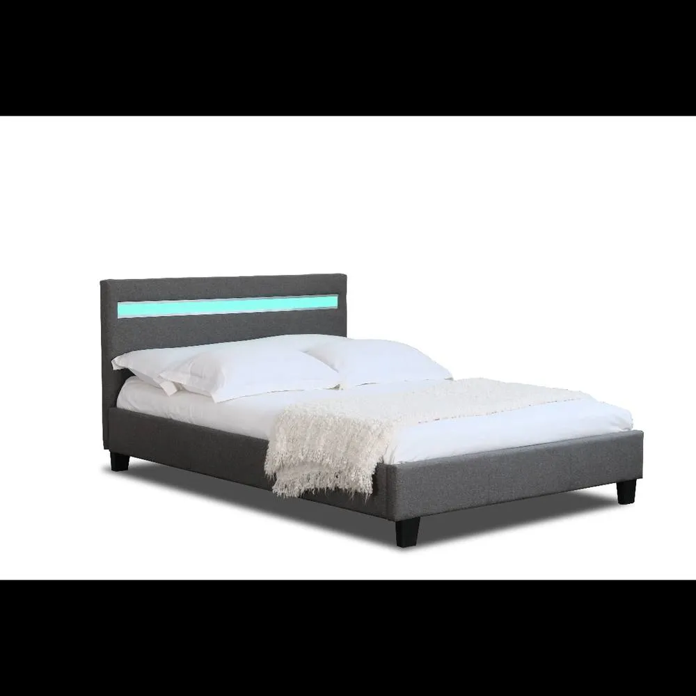 Comfy Living Ltd Modern Hopsack Fabric Upholstered Bedframe With LED Strip in Dark Grey 2