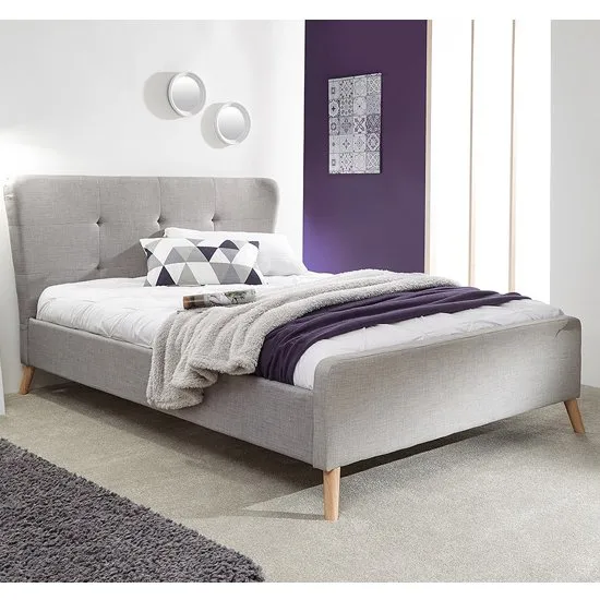 Carnaby Fabric Wing King Size Bed In Light Grey