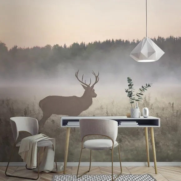 Stag in the Mist Neutral Wall Mural 3