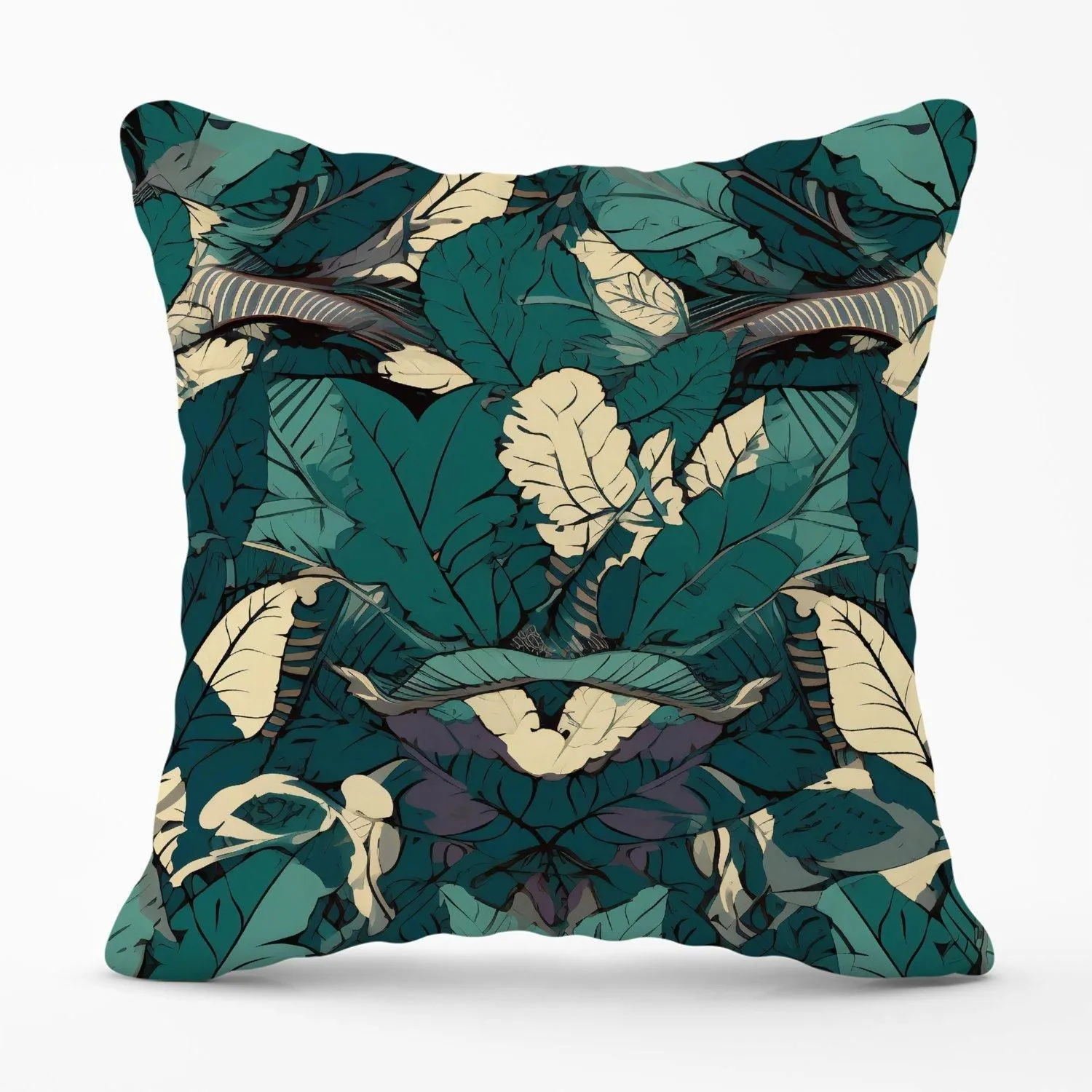 Warren Reed - Designer Green Beige Tropical Leaves Outdoor Cushion