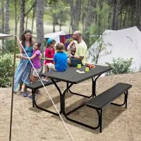 Costway Outdoor Picnic Table Bench Set Garden Dining Table & Bench Sets in Black 3