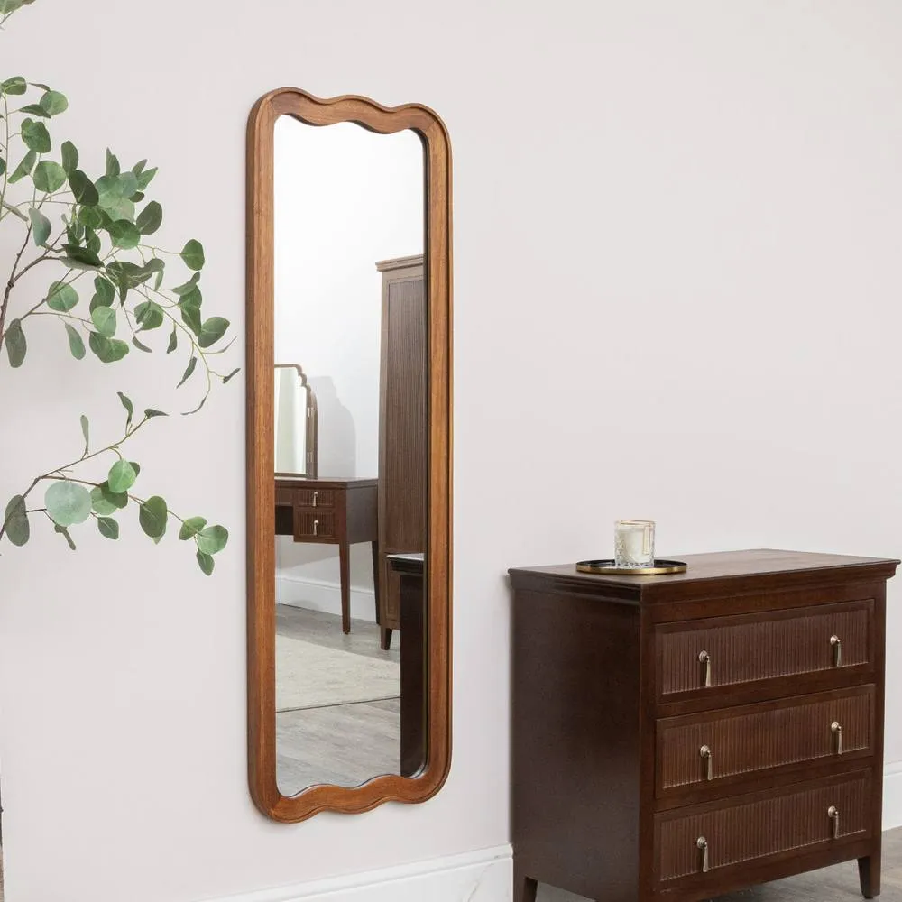 Melody Maison Natural Wood Wavy Edge Full Length Wall & Leaner Mirror - 47cm X 142cm in Brown 6