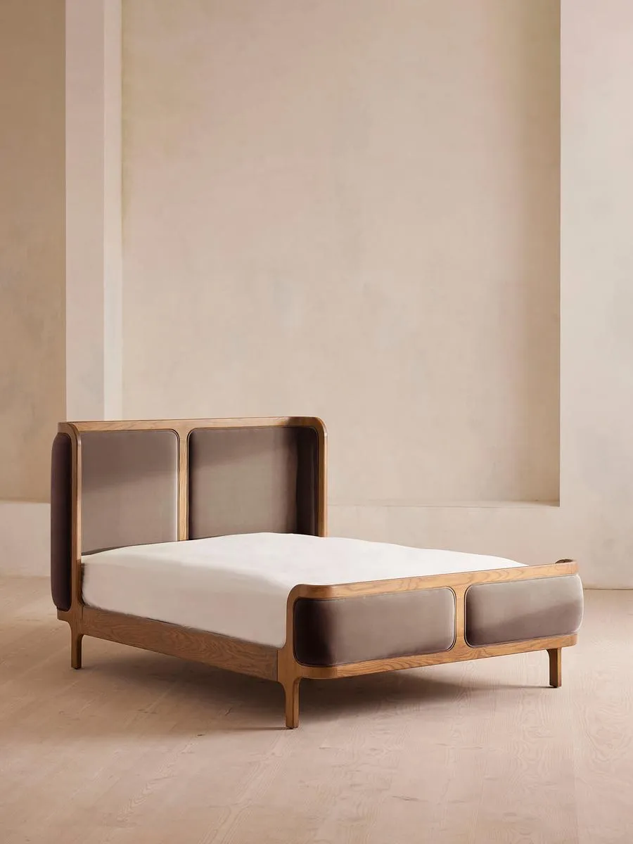 Belsa Bed, Light Oak, Super king, Velvet, Taupe