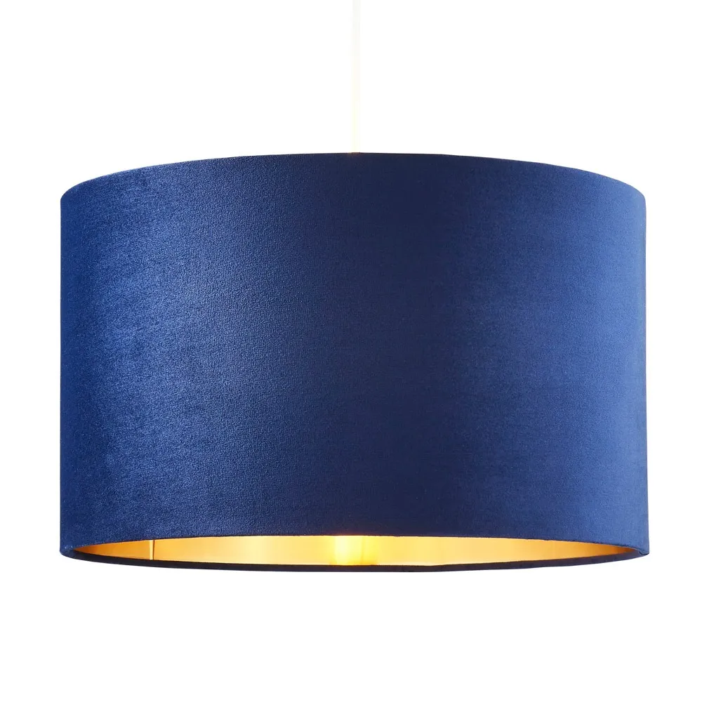 Large Velvet Easyfit Shade, Navy and Brass 1