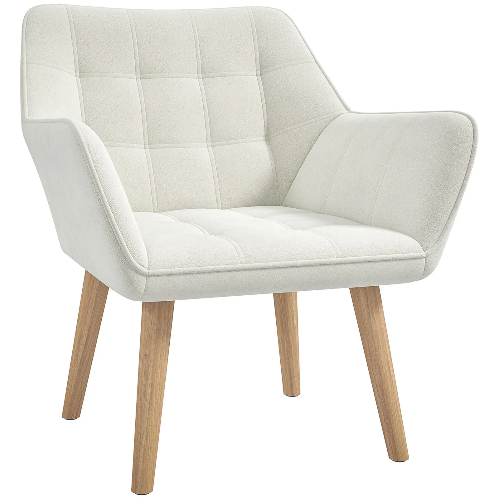 HOMCOM Velvet-Feel Accent Chair with Arms Slanted Back Wood Legs in Cream 2