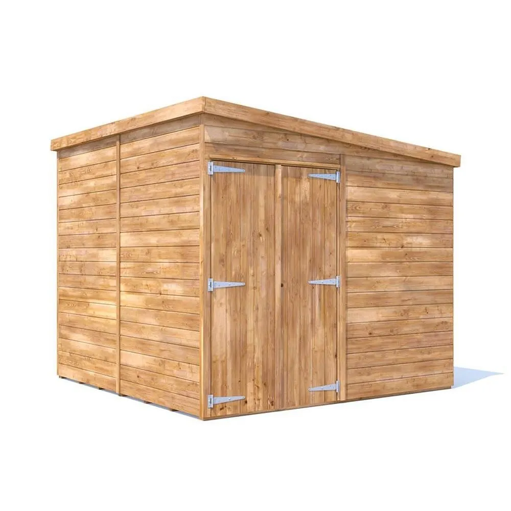 Dunster House Wooden Bike Shed 2.4x2.4m Garden Workshop Pent Roof, Overlord Modular in Brown 2