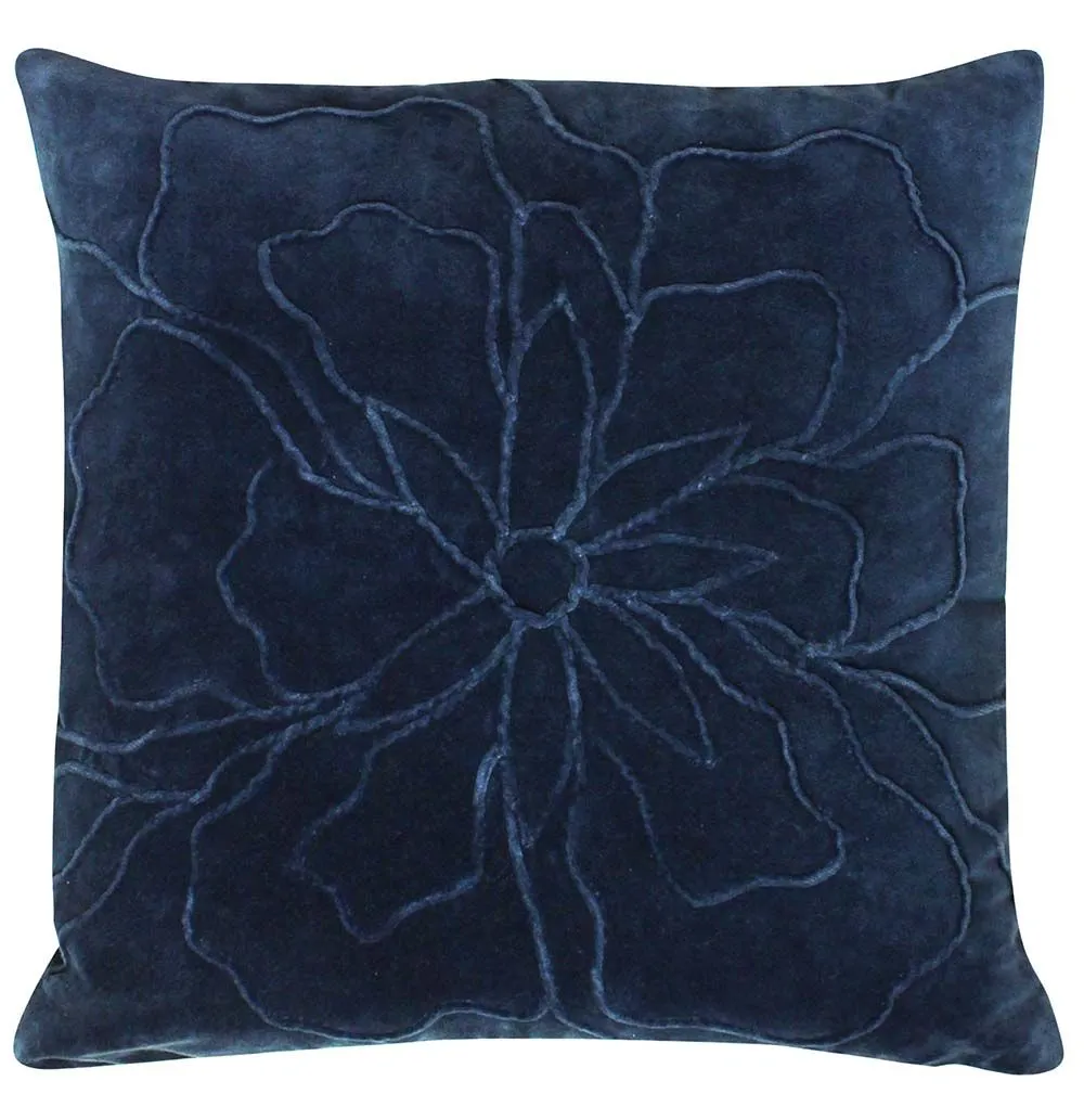 Furn Angeles Floral Pleating Velvet Cushion in Navy