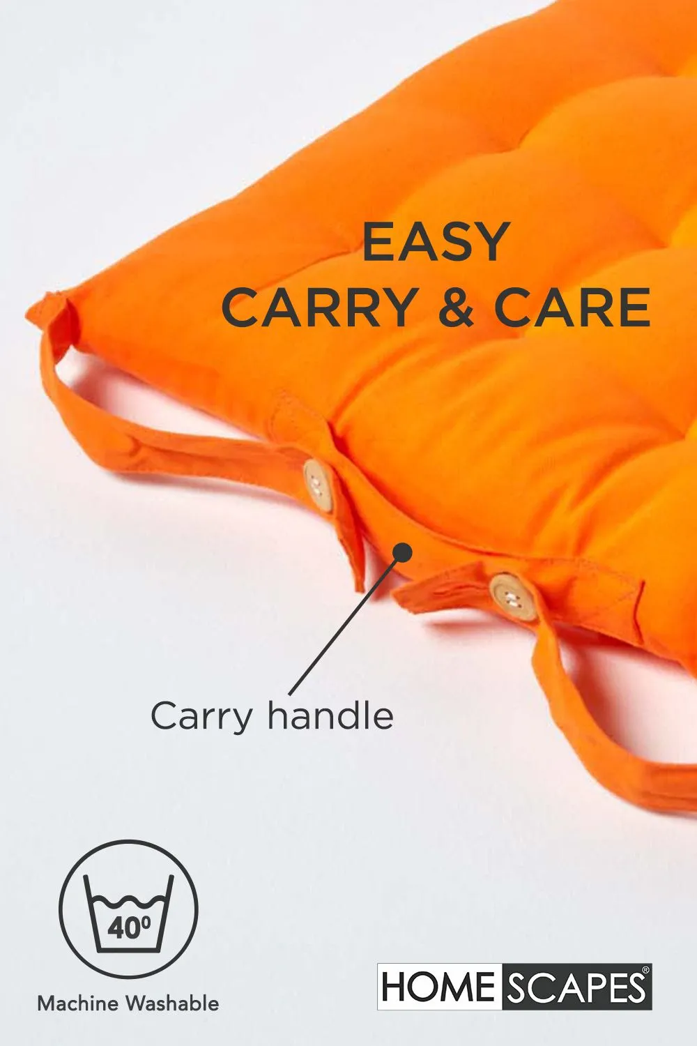 Homescapes 4 Pack Seat Pads Luxury 100% Cotton Indoor Outdoor Garden Cushion, 40cm in Orange 6