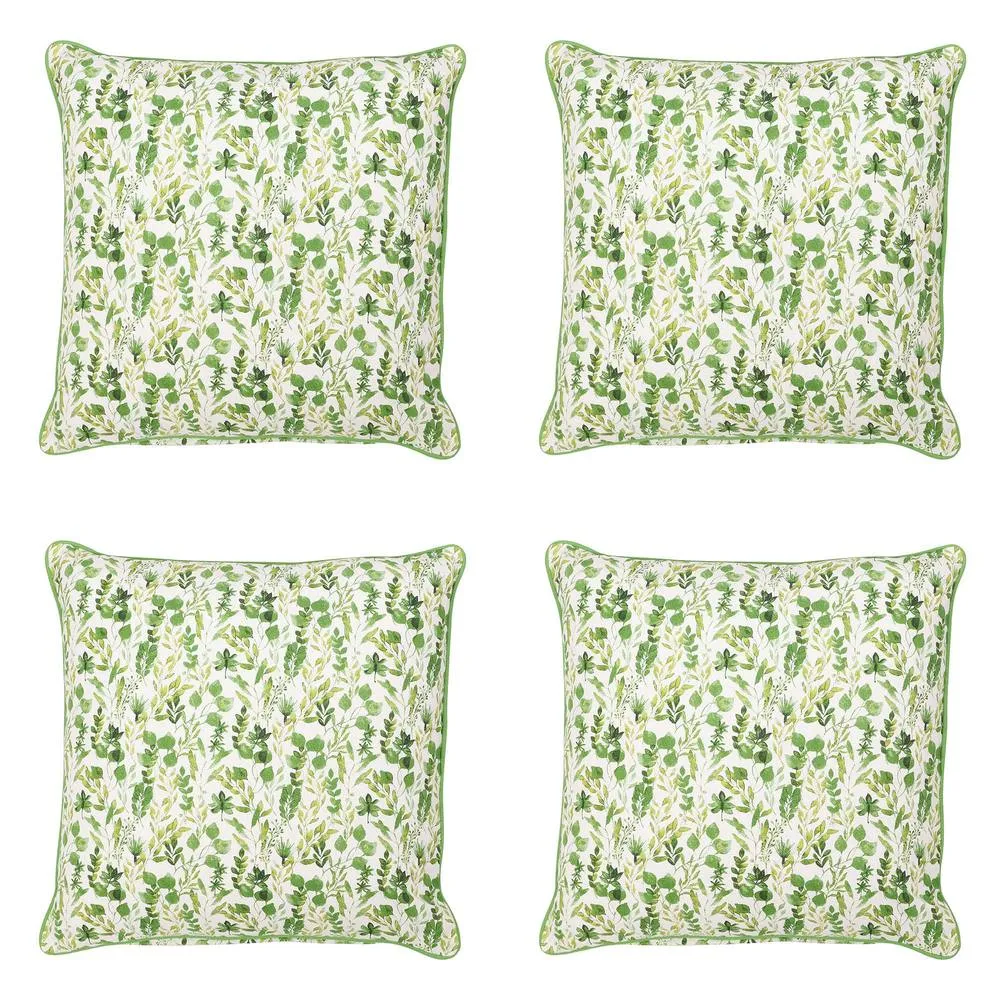 Dibor Set of 4 Large Green Leaf Print Sofa & Chair Cushions L50 x W50cm