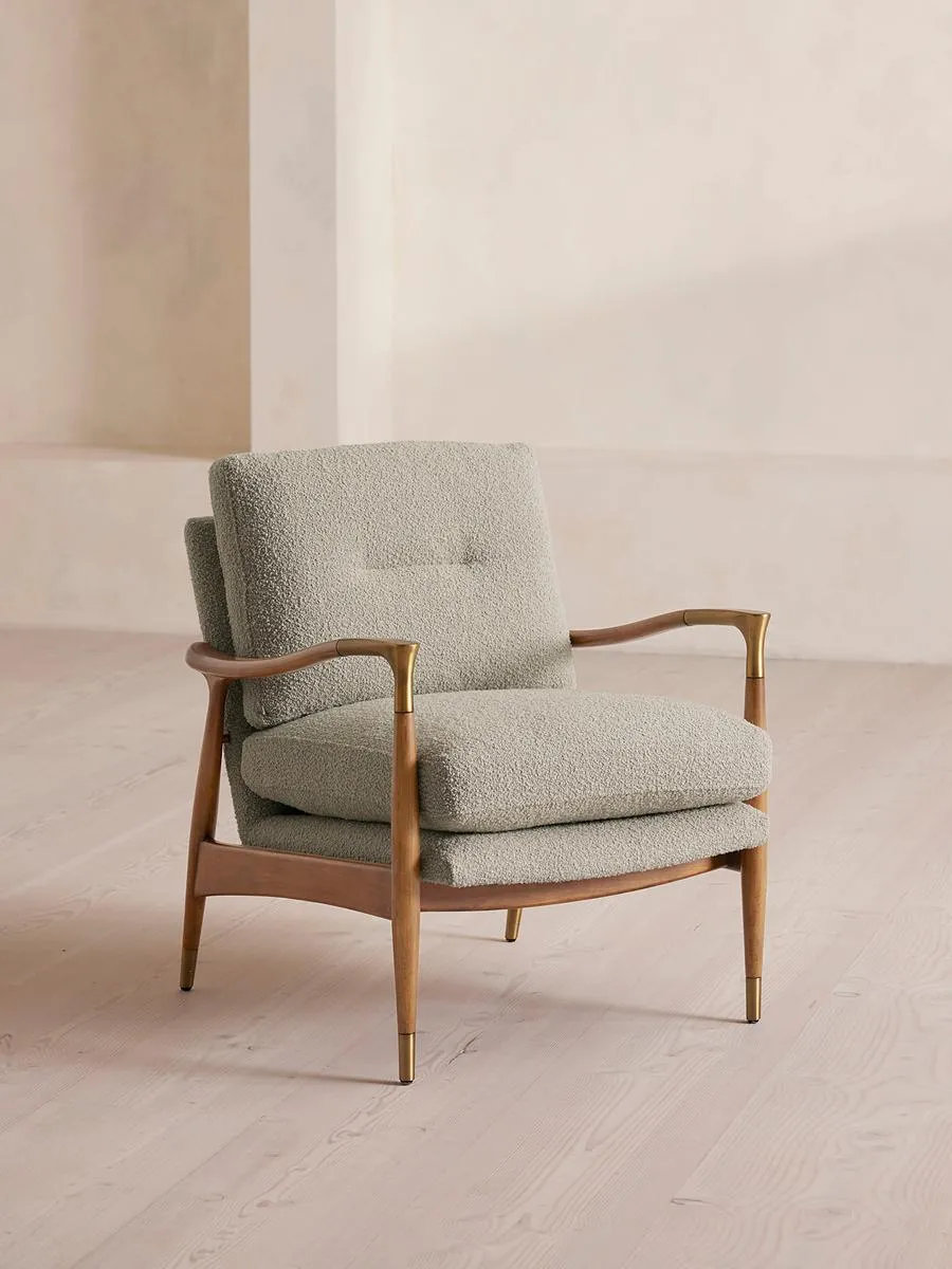 Theodore Oak Armchair, Textured Wool Boucle, Pistachio