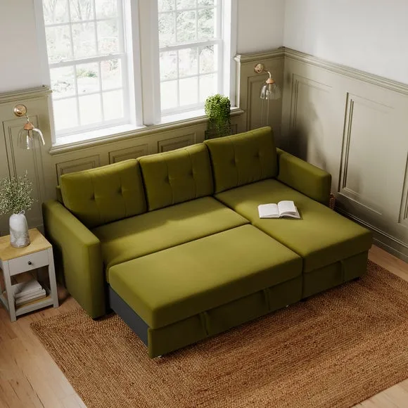 Barker Velvet Trundle Corner Chaise Sofa Bed 4