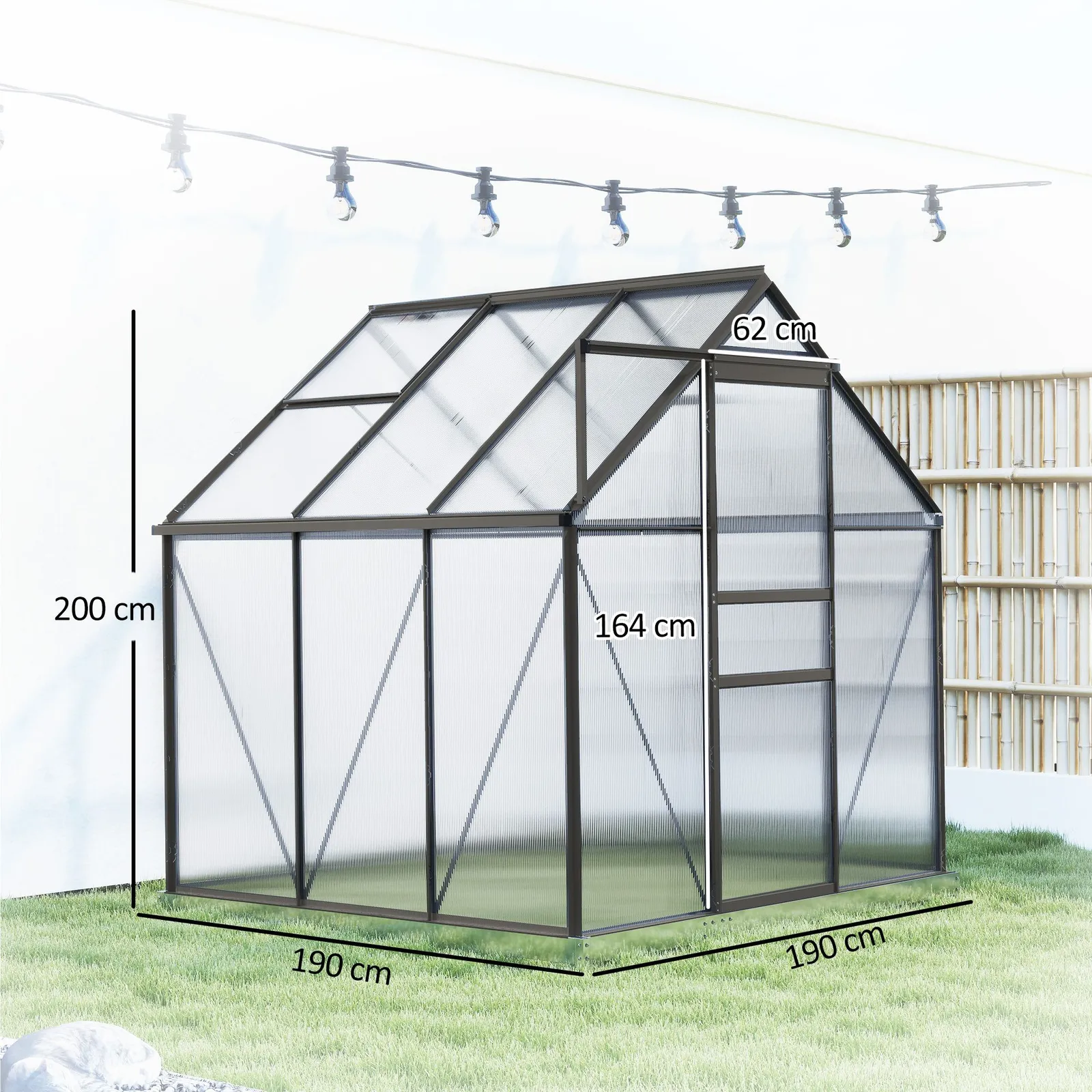 OUTSUNNY Polycarbonate Walk-in Garden Greenhouse w/ Sliding Door Grey 3