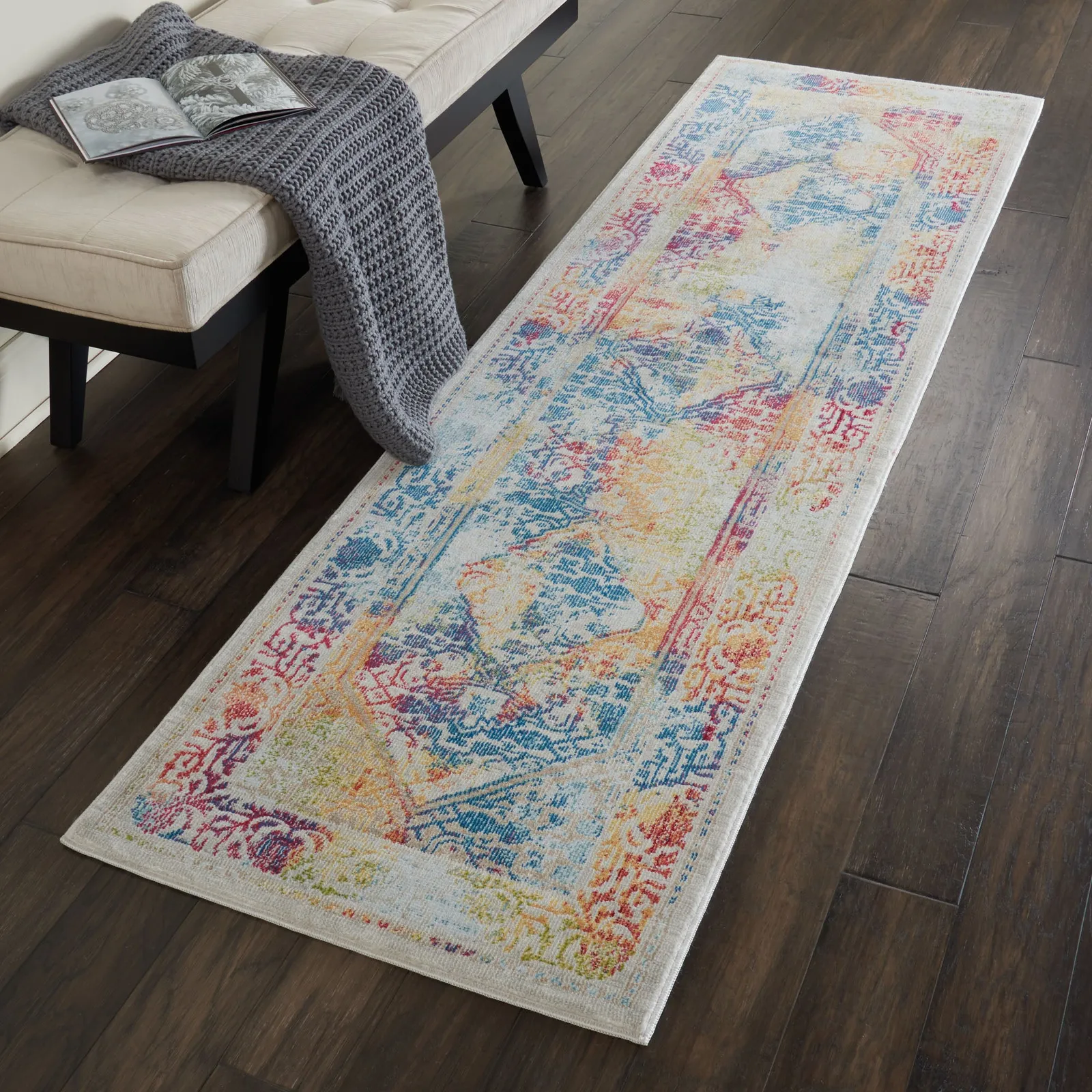 Ankara Global 4 Runner in Ivory Pink and Blue