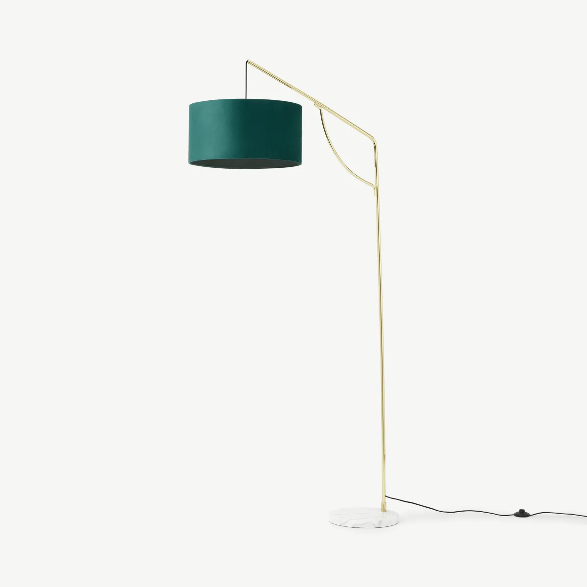 Carmella Overreach Floor Lamp, Peacock Blue Velvet, Brass & Marble 