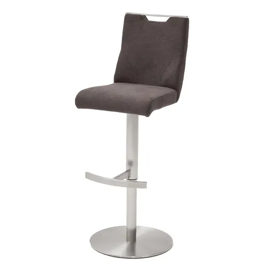 Jiulia Fabric Bar Stool In Brown With Steel Base