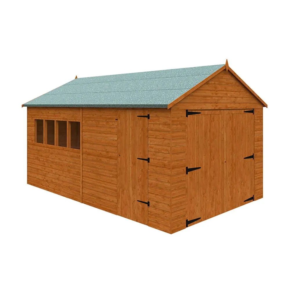 Buttercup Farm 16 x 10 Feet Garage 12mm Shed - Solid Wood/Softwood/Pine in Burnt Orange