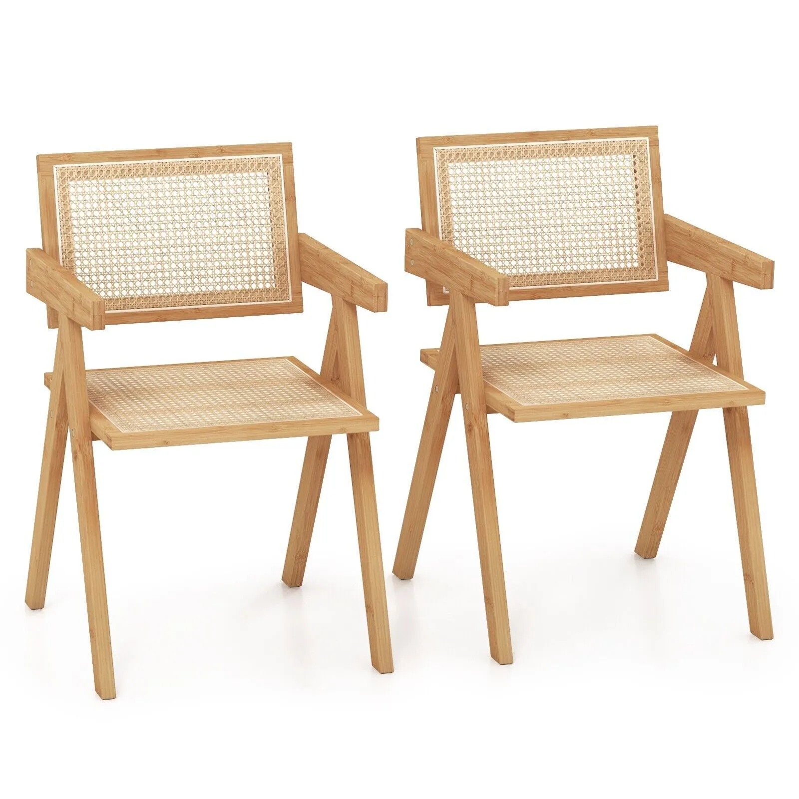 Costway Set of 2 Kitchen Dining Chair Set Modern Rattan Accent Chair Backrest Side Chair in Natural