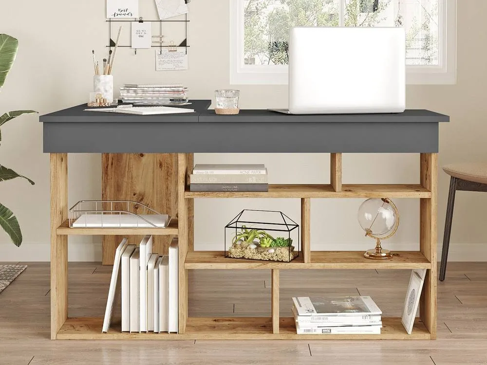 Vente-unique Corner Desk With Storage - Colour: Anthracite & Natural - LILEUL in Grey 4