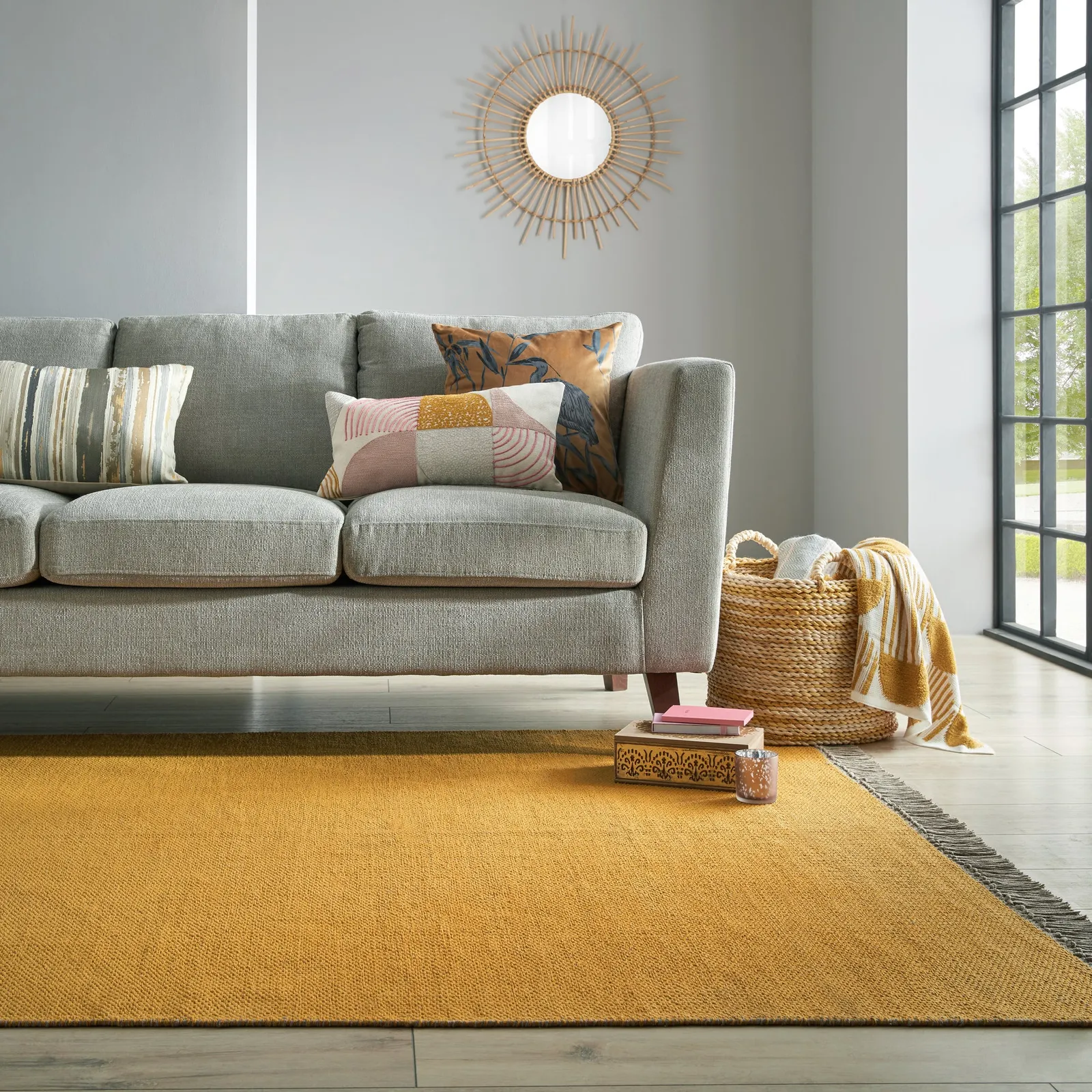 Reversible Cotton Rug Yellow/Grey