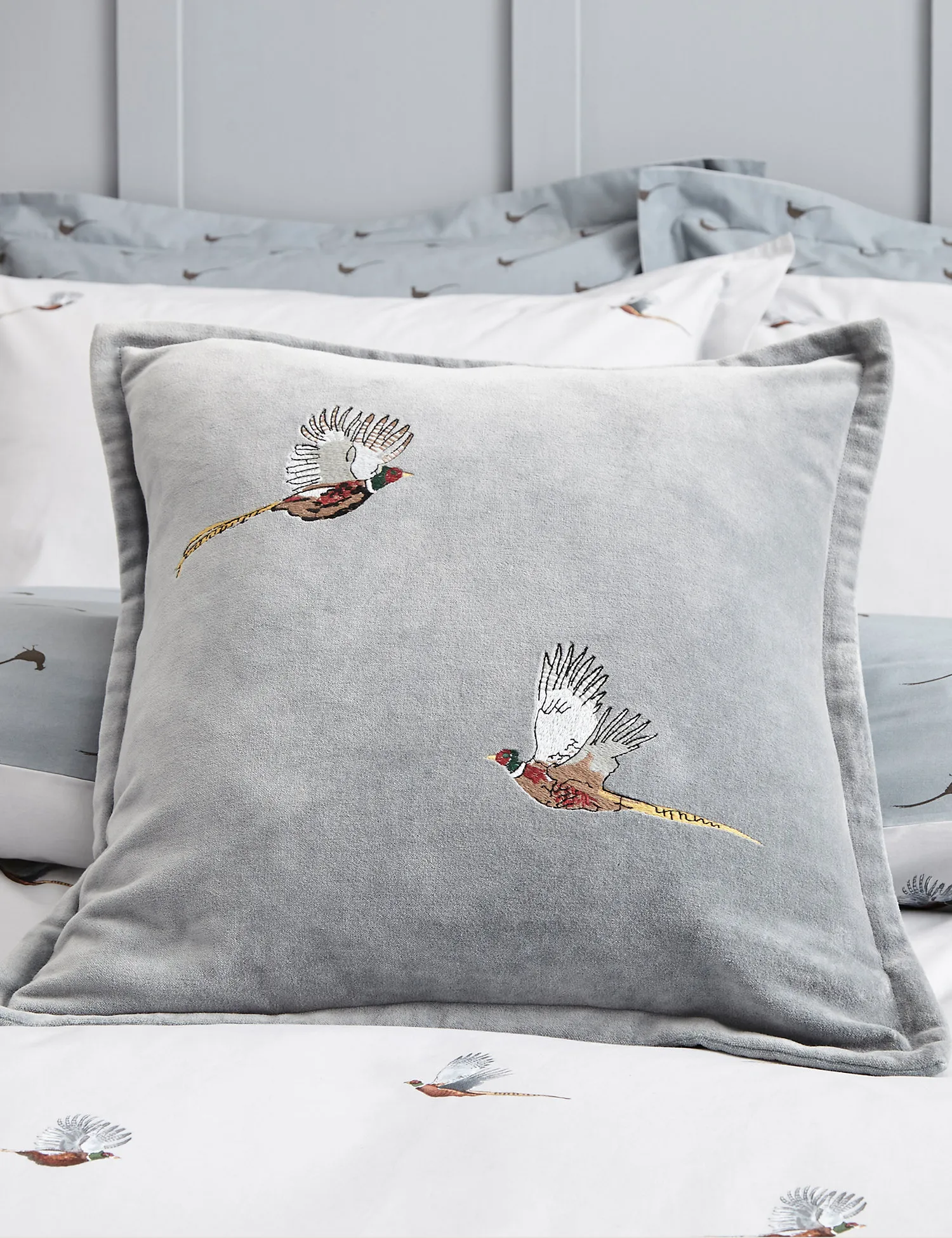 M&S Sophie Allport Cotton Velvet Embroidered Pheasant Cushion