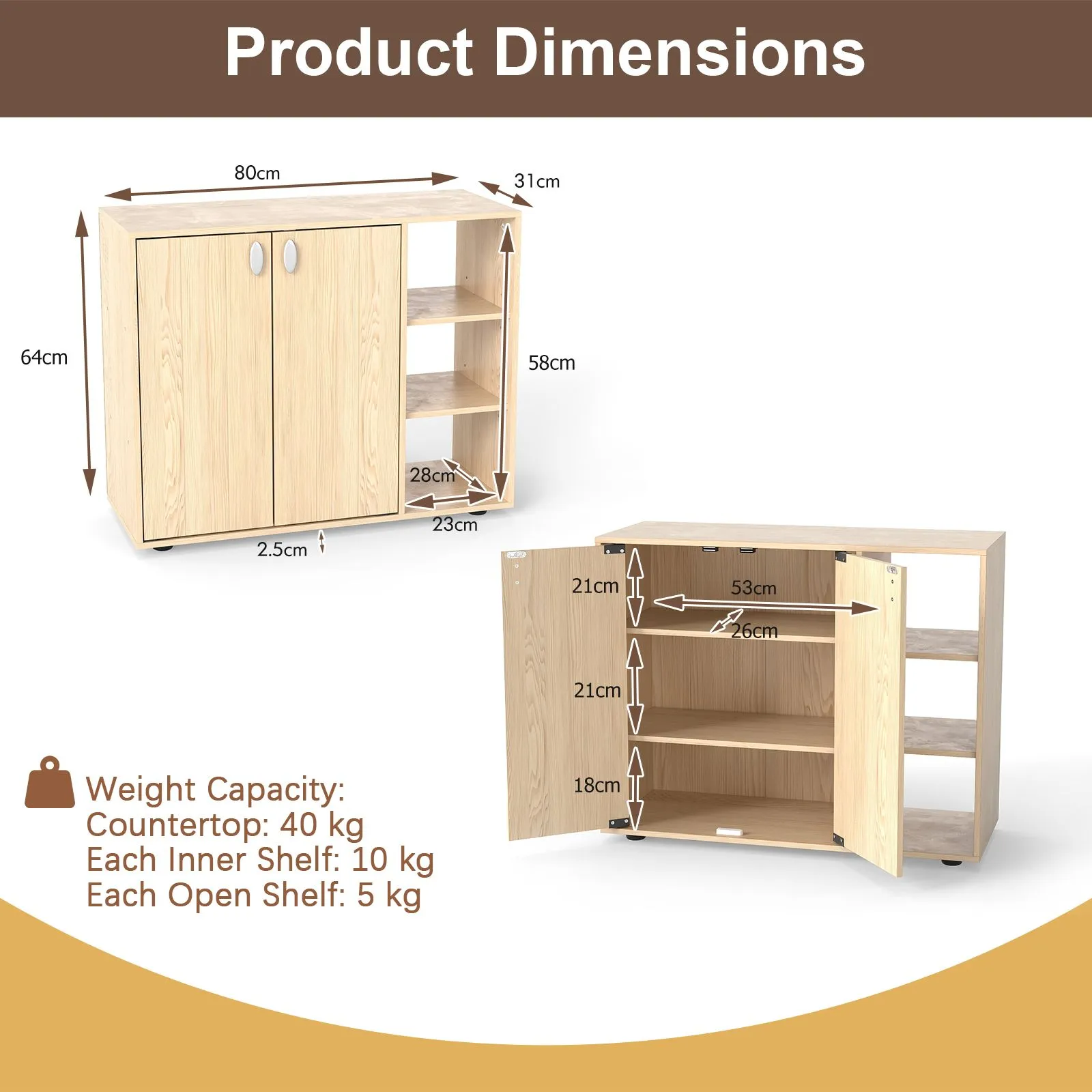 Costway 3-Tier Shoe Storage Rack Shoe Cabinet with Doors in Natural 2