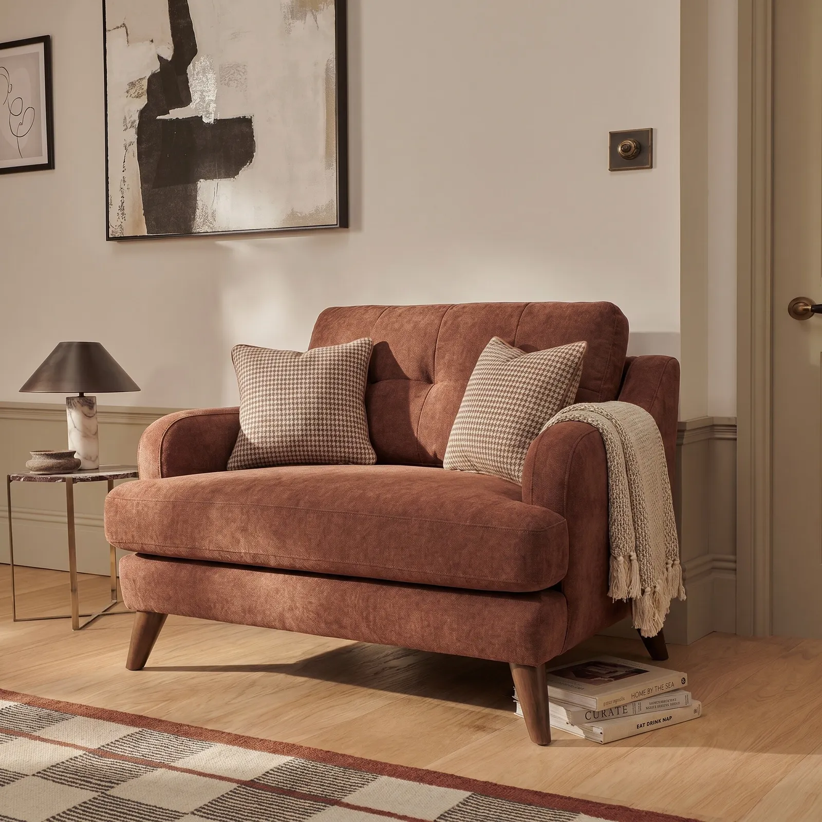 Loften Cuddler-Witton Brick.m Scats-Harley Brick Armchair, Red Fabric | Barker & Stonehouse 2