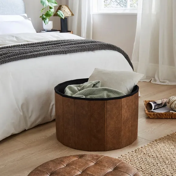 Faux Leather Large Round Ottoman 2