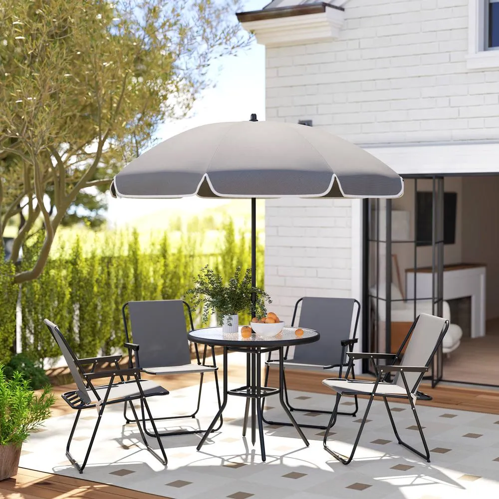 OUTSUNNY 6 Pieces Garden Furniture Set with Parasol, Folding Chairs, Grey