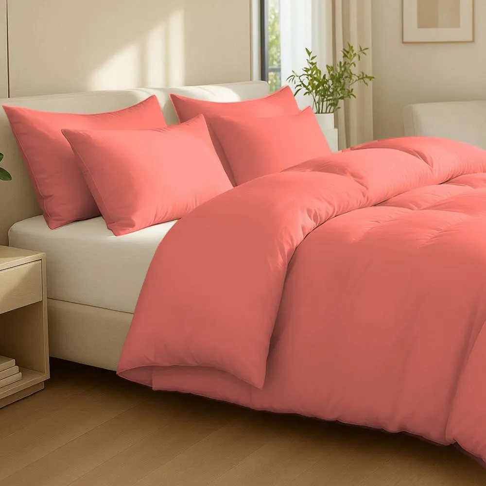 Grace 100% Egptian Cotton Duvet Cover Set with Matching Pillowcases in Coral