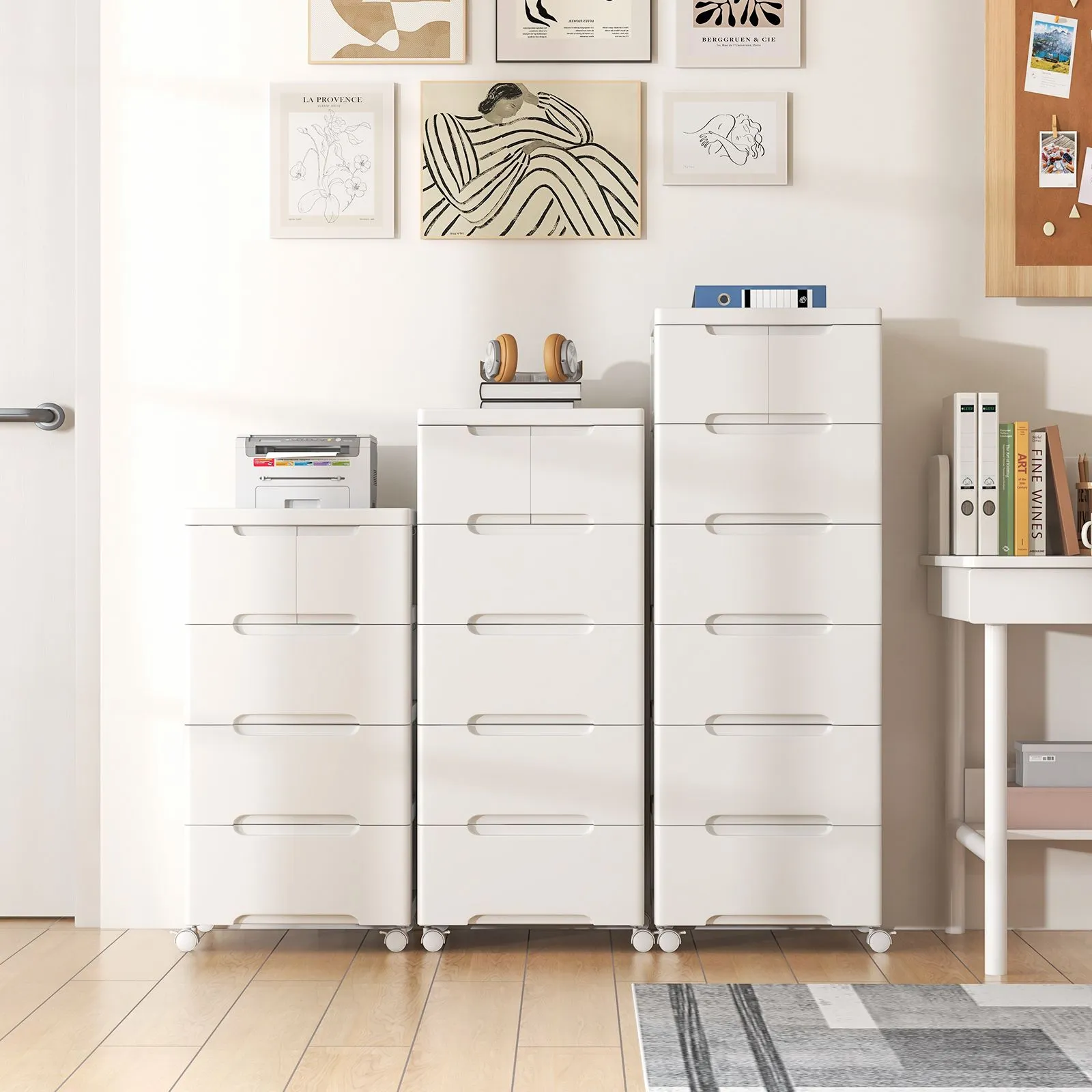 Costway 5-Drawer Rolling Cabinet Plastic Storage Cart 4-tier Drawer Dresser w/ Wheels in White 3