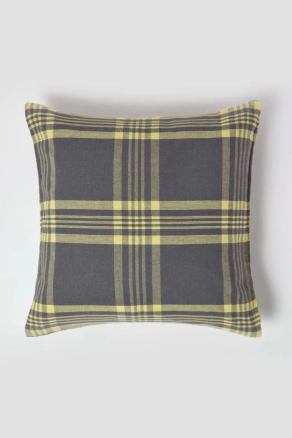 Homescapes Tartan Pattern Cushion Cover in Yellow 1