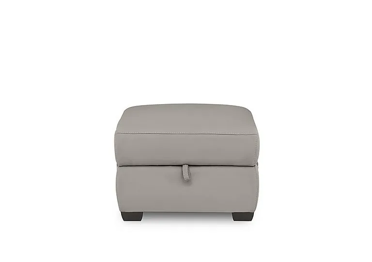Brescia Leather Storage Footstool - Silver Grey