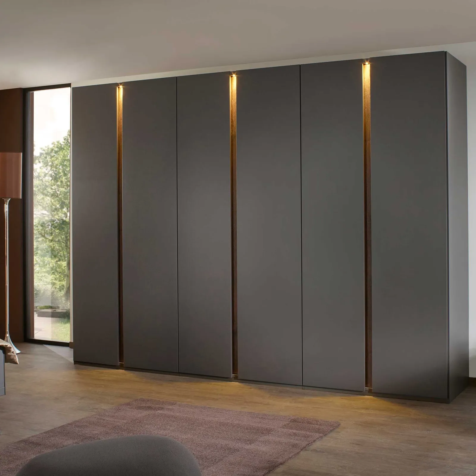 Arvada 6 Door Hinged Wardrobe With Lighting, Black Wood | Barker & Stonehouse 2