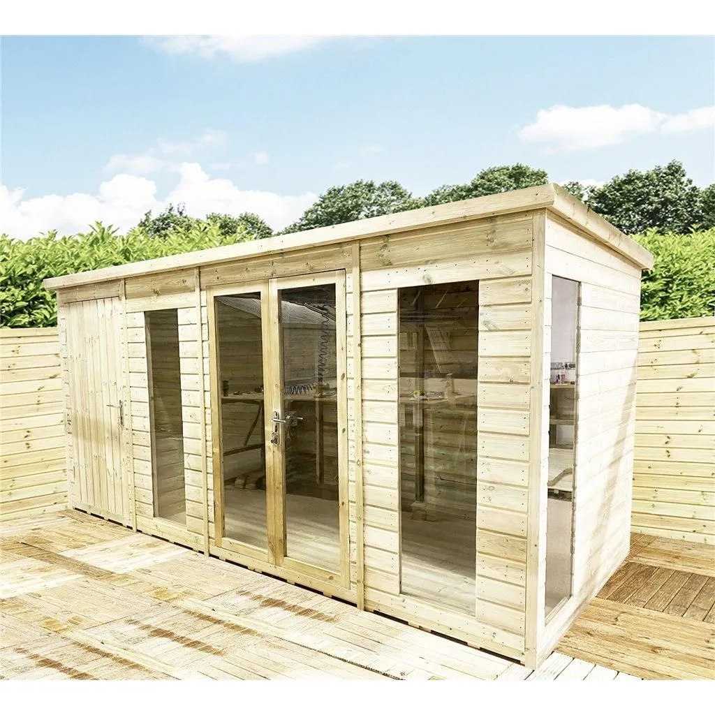 Marlborough 11 x 12 COMBI Pressure Treated Pent Summerhouse with Side Shed in Natural