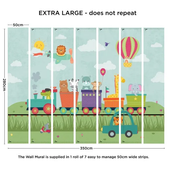 Kids Animal Party Train Wall Mural 4
