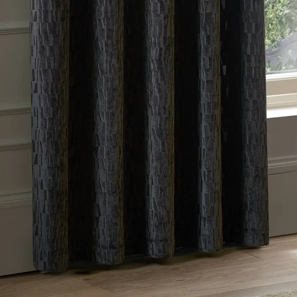 Paoletti Manhattan Velvet Eyelet Curtain Pair in Charcoal 4