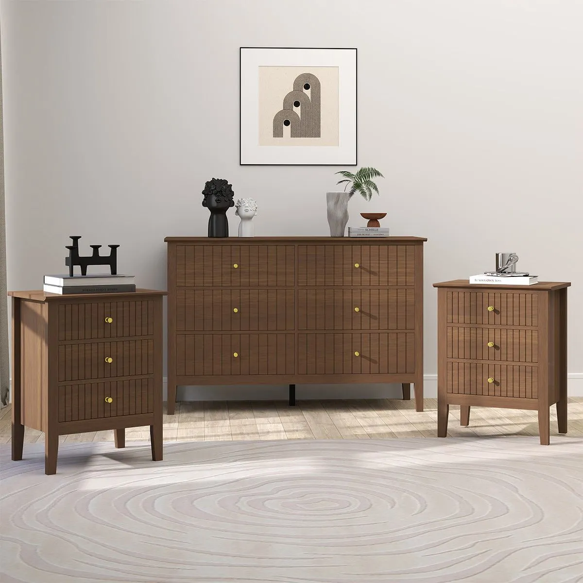 Melody Maison Large Chest Of Drawers & Pair Of Bedside Tables - Hales Dark Wood Range in Brown