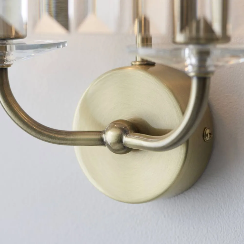 Netlighting Ascoli Wall Lamp Antique Brass Plate & Clear Cut Glass 2 x 6W LED E14 in Bronze 6