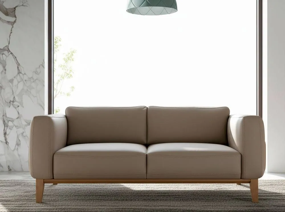 Angel Cerda Mink Cowhide Leather 2-Seater Sofa with Walnut Legs in Taupe 6