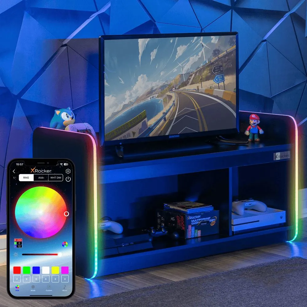 X Rocker Electra TV Unit for up to 42" TV's, Shelves & LED Lights in Black