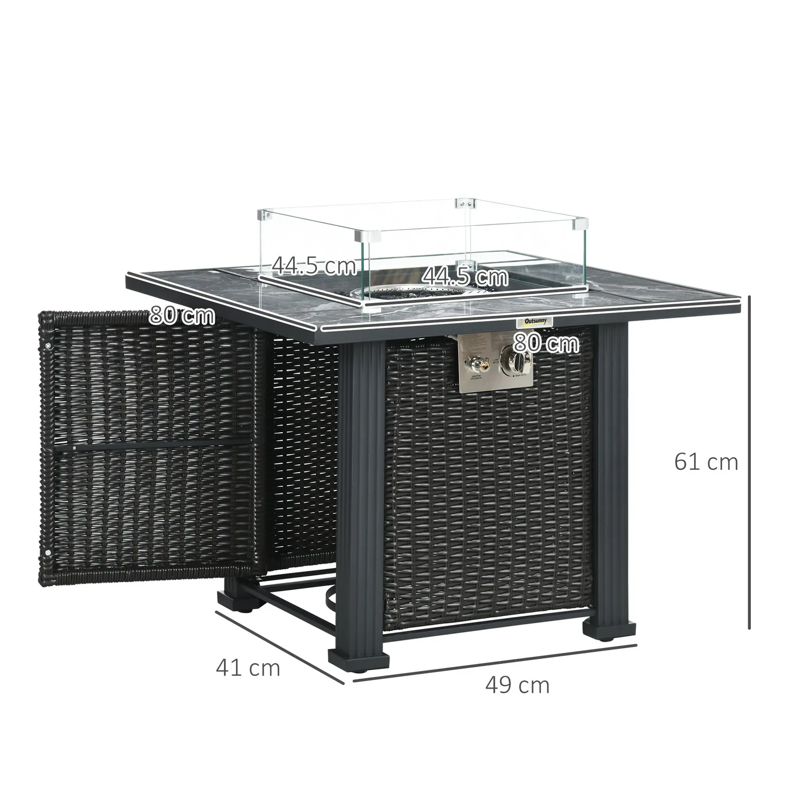 OUTSUNNY Rattan GFire Pit Table with Rain Cover, Windscreen & Glass Stones, 50, 000 BTU in Black 3