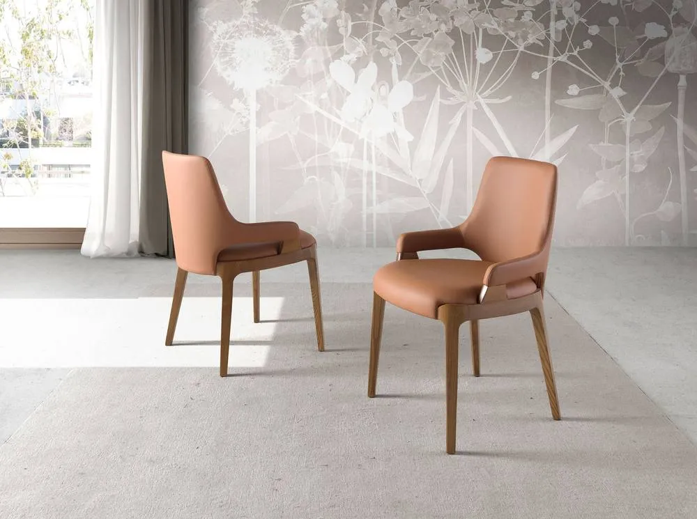 Angel Cerda Brown Leatherette Dining Chair with Walnut-Coloured 3