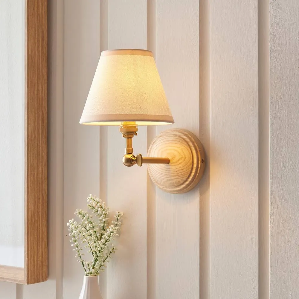 Netlighting Wood Wing Ash Wood Wall Light Fabric Ivy Shade 16cm B22 in White 2