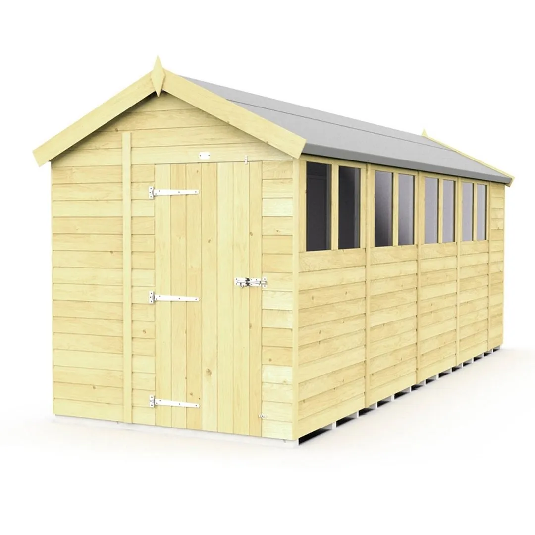 Buttercup Farm 6 x 19 Feet Apex Shed - Single Door W/ Windows - L560 x W175 x H217 cm in Brown